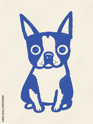 French bulldog naive doodle brush sketch vector illustration