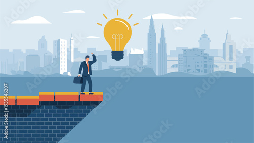 businessman with city