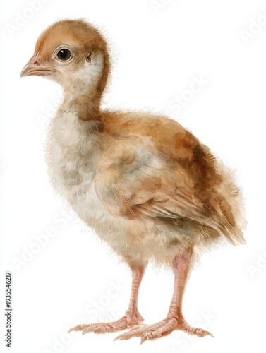 Baby turkey poult watercolor style bird illustration isolated