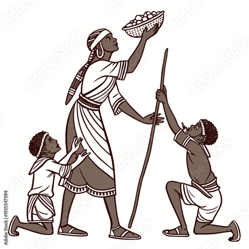 Ultra clean of early nomadic figure with children early people