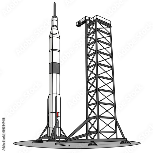 Rocket on launchpad with service tower space