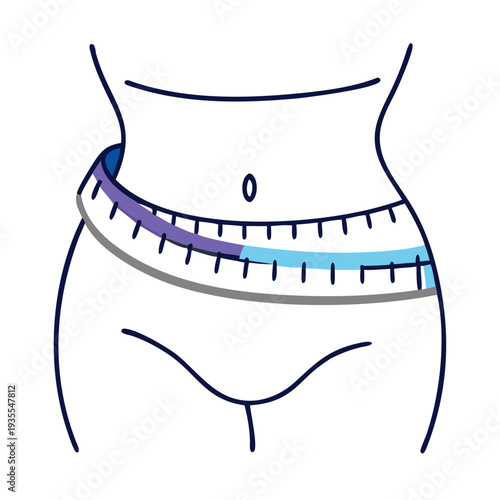 Measuring tape around pregnant woman's belly outline illustration  