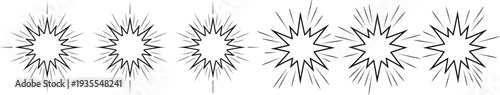 Collection of black starburst shapes on white background