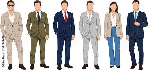 Business people characters in formal suits, professional men and woman office workers standing, corporate team fashion illustration isolated set
