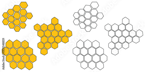 Hand-drawn cartoon and doodle set of propolis honeycombs on a white background.