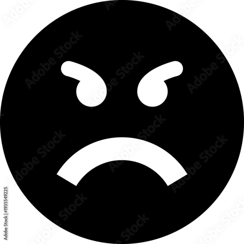 Black pixelated angry face emoji expressing frustration and negative emotions.