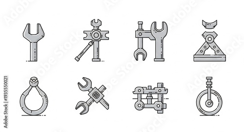 Collection of vintage mechanical tools and instruments illustration.