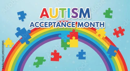 autism acceptance month rainbow puzzle pieces