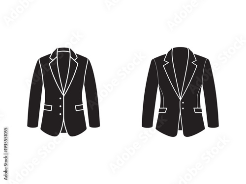 Two black suit jackets with white outlines on a plain white background for business and fashion concepts