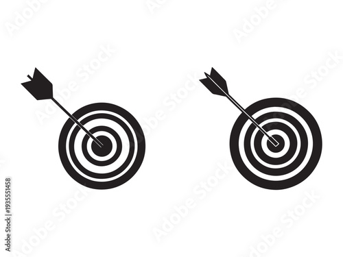 Two black target practice boards with arrows in them on white background  archery bullseye goals