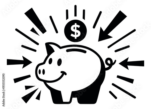 Simple line art illustration of a piggy bank depicting money saving and financial focus for investment concepts