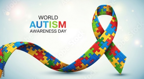 Autism Awareness Day colorful puzzle ribbon