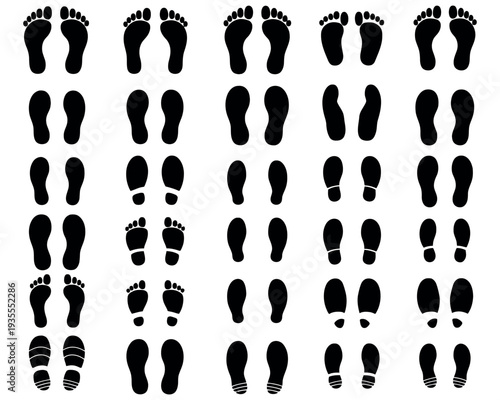Footprint Icon Collection, Human and Animal Track Vector Set