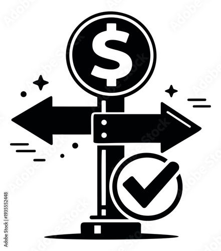 Glyph style illustration of a financial decision signpost depicting a path choice for business strategy
