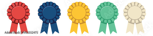 Modern flat design rosette ribbon set featuring colorful awards for competition and recognition