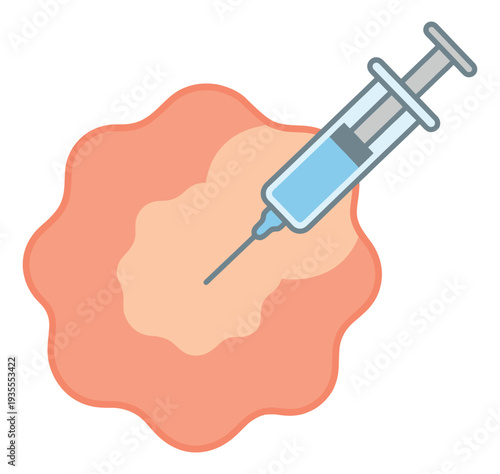 Flat line art illustration of a syringe injecting into skin for medical and cosmetic treatment