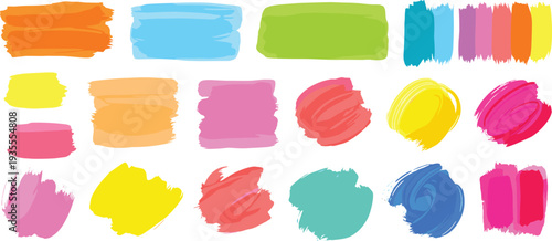 Colorful Paint Brush Strokes Collection with Abstract Artistic Smears Splashes and Hand Drawn Texture Elements Isolated Vector Illustration Set

Keywords:
