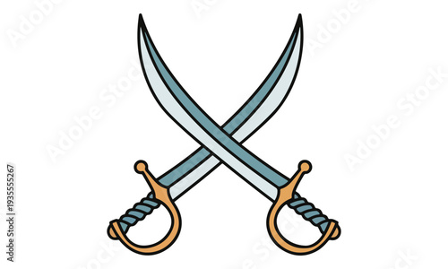 Crossed Pirate Sabers Vector Illustration on White Background
