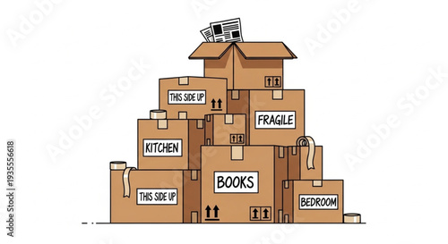 Stack of Moving Boxes with Labels.