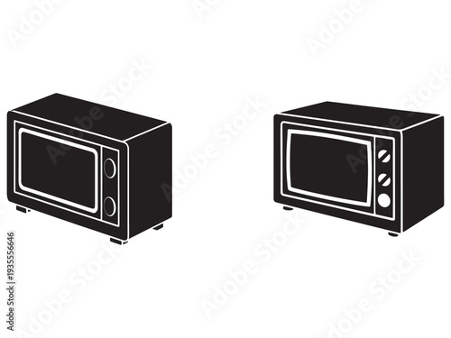 Two microwave ovens side by side in a simple line drawing style for kitchen appliance illustration  cooking  heating food quickly