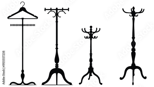 Black Silhouette Vector Set of Coat Stands and Hall Tree Racks