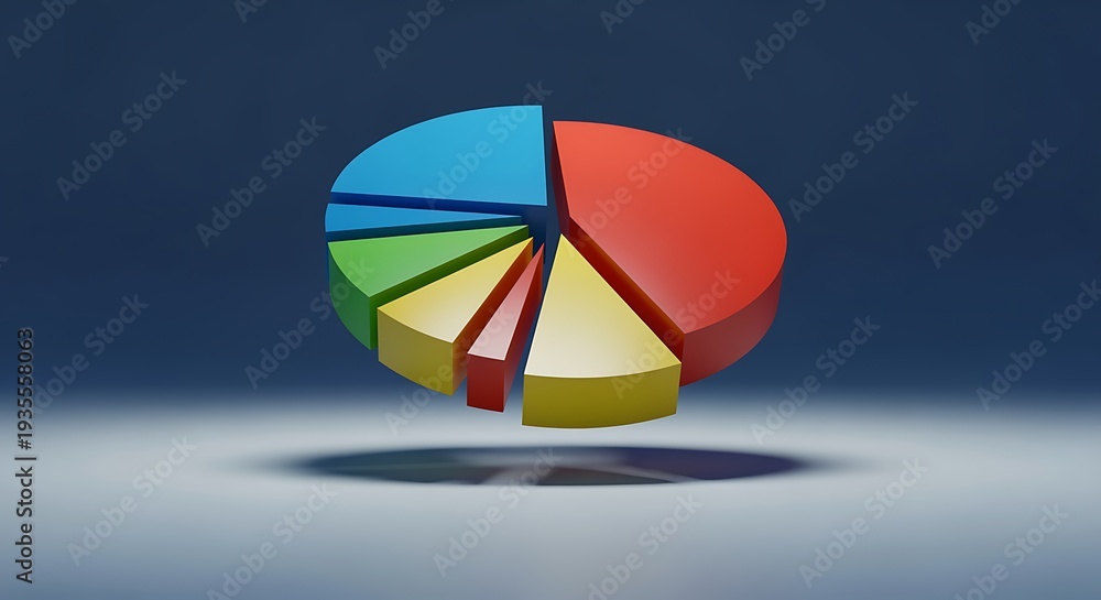 Fototapeta premium Colorful Pie Chart with 3d Effect on Dark Background for Data Visualization