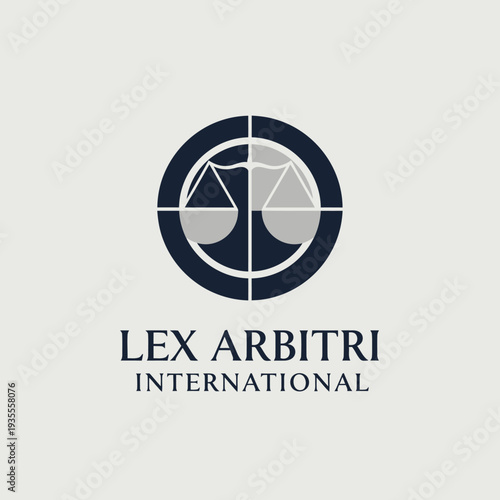 International Arbitration and Justice Concept with Scales of Justice Inside a Circular Target on Bright Studio Background