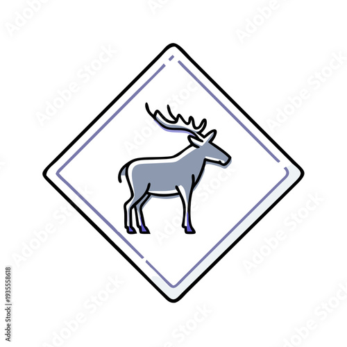 Moose warning sign in simple design and modern illustration style  