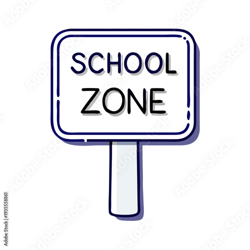 School zone sign indicating caution for pedestrians and drivers  