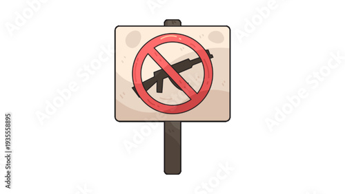 Wooden Protest Sign Board with No Gun Symbol Illustration
