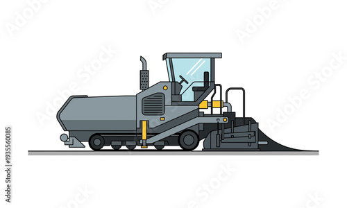 Modern Asphalt Paver Construction Vehicle Flat Illustration