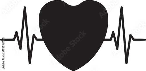Heartbeat and heart symbol in black on white background