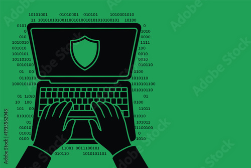 Secure laptop with shield icon protecting data from cyber threats