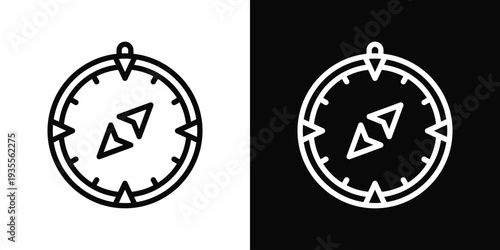 Compass Icon In Black And White Filled Style.