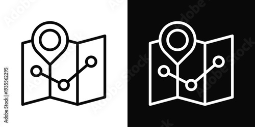 Map Location Icon In Black And White Filled Style.