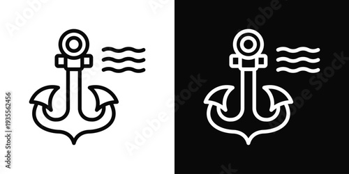 Anchor Icon In Black And White Filled Style.
