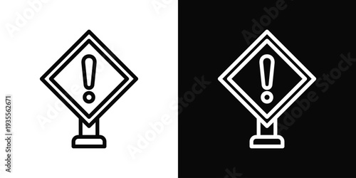 Alert Icon In Black And White Filled Style.