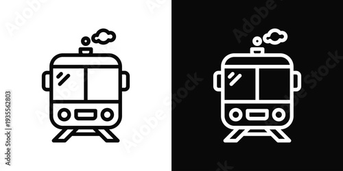 Train Icon In Black And White Filled Style.