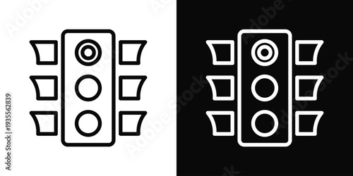 Traffic Lights Icon In Black And White Filled Style.