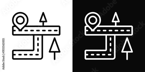 Road Icon In Black And White Filled Style.