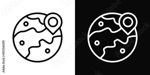 Earth Icon In Black And White Filled Style.