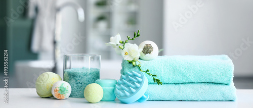 Jar with sea salt, bath bom...