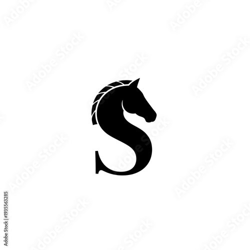 Black horse head forming elegant letter S monogram logo