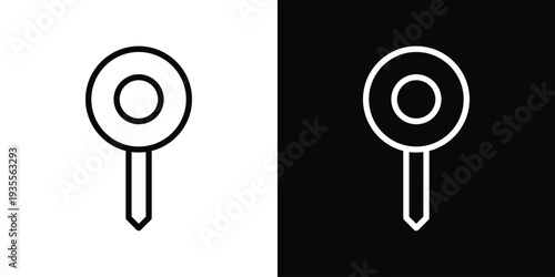 Push Pin Icon In Black And White Filled Style.
