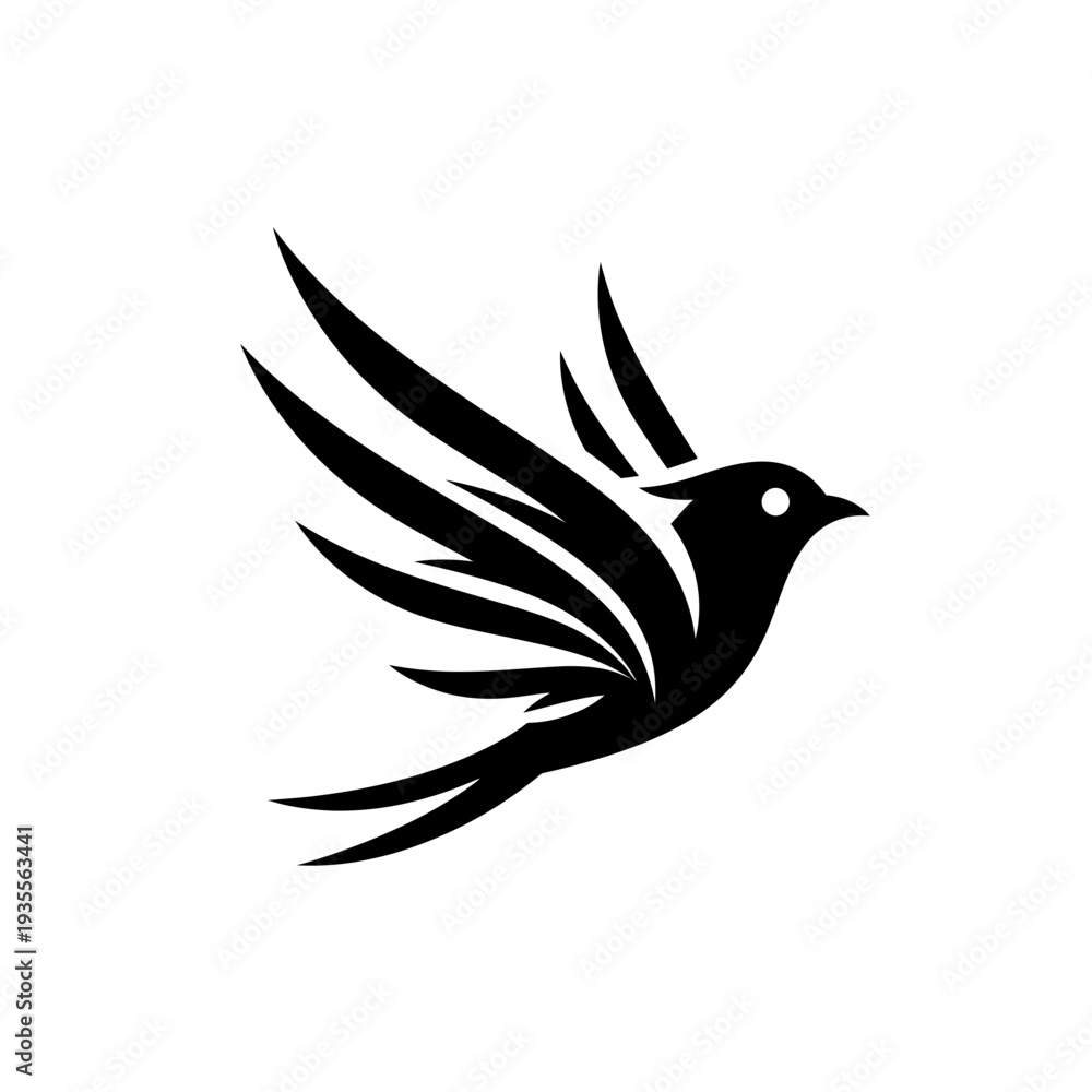 Fototapeta premium Black stylized bird in flight logo icon design