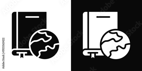 Book Icon In Black And White Filled Style.