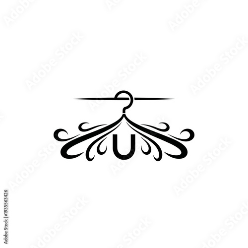 Elegant fashion logo design with letter U and hanger