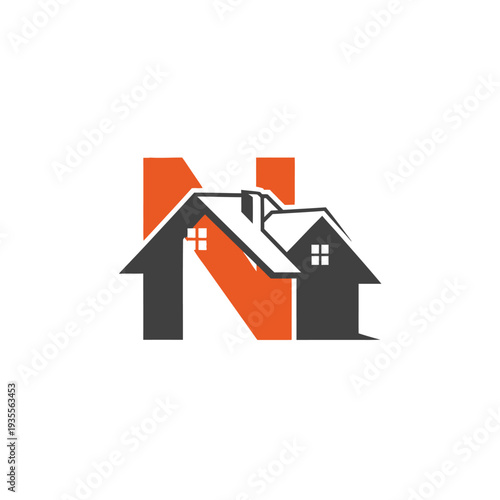 Initial N letter with house rooftops real estate logo