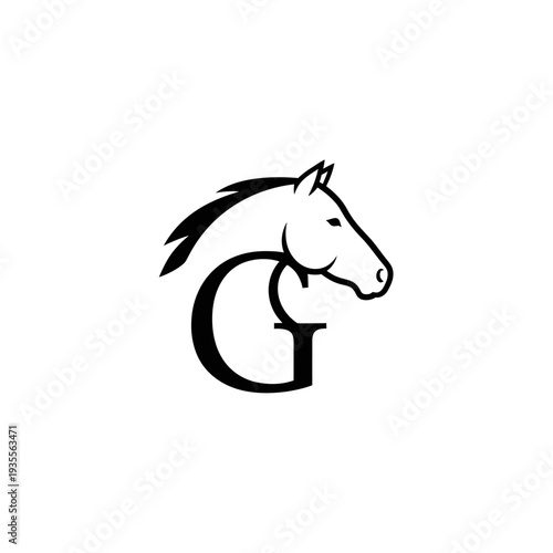 Horse head logo combined with uppercase letter G