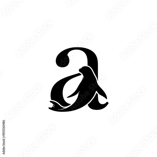 Lowercase letter a with sea lion integrated silhouette logo